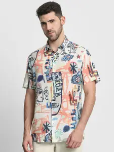 Mufti Men Slim Fit Abstract Printed Spread Collar Casual Shirt