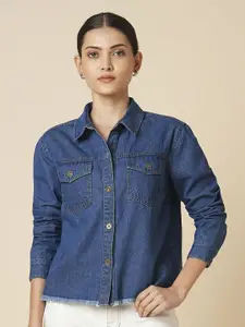 Chemistry Women Solid Spread Collar Cotton Casual Shirt