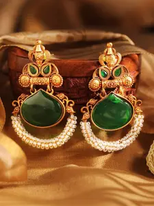 Priyaasi Gold Plated Artificial Stones and Beads Studded Temple Chandbalis Earrings
