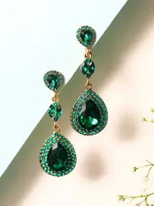 Priyaasi Gold Plated Crystals Studded Teardrop Shaped Drop Earrings