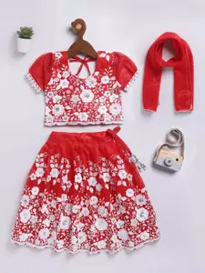 JBN Creation Girls Embroidered Sequinned Organza Lehenga With Blouse & Dupatta