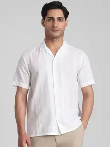 Mufti Men Relaxed Fit Textured Cuban Collar Cotton Casual Shirt