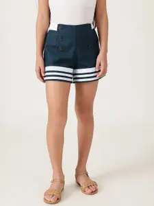 One Friday Girls Navy Blue Solid Shorts