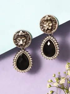 Priyaasi Silver Plated Kundan Studded Teardrop Shaped Drop Earrings