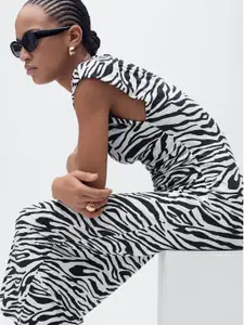 MANGO Animal Print A-Line Midi Dress