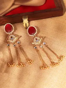 Priyaasi Gold Plated Kundan Studded Contemporary Drop Earrings