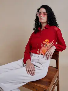 DressBerry Women Comfort Fit Floral Printed Spread Collar Casual Shirt