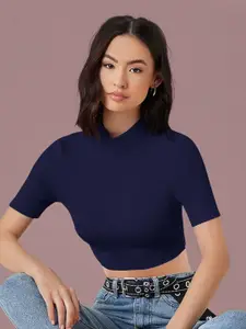 Dream Beauty Fashion Women Solid Fitted Crop Top top-59-bullet-navyblue