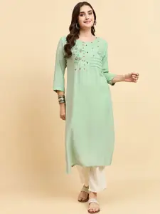 Anouk Rustic Floral Embroidered Thread Work Cotton Silk Straight Kurta
