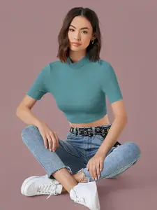 Dream Beauty Fashion High Neck Fitted Crop Top
