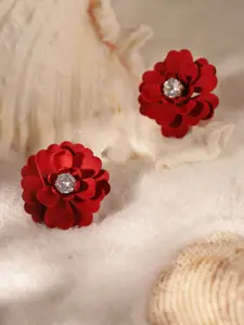 Priyaasi Stones Studded and Beaded Floral Shaped Studs Earrings