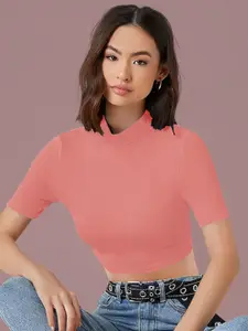 Dream Beauty Fashion High Neck Fitted Crop Top