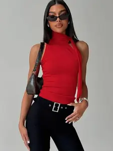 MIAKEE Women Solid Scarf Neck With Tie-Ups Detail Top