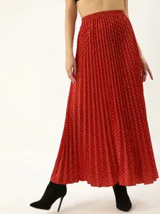 Moda Rapido Women Printed Pleated Flared Maxi Skirt