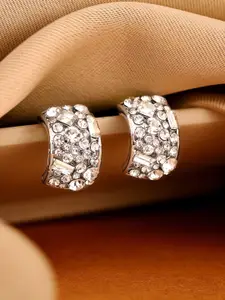 Priyaasi Silver Plated Crystals Studded Contemporary Studs Earrings