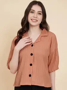 DressBerry Women Classic Boxy Fit Textured Cuban Collar Casual Shirt