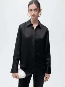 MANGO Regular Fit Satin-Finish Opaque Party Shirt