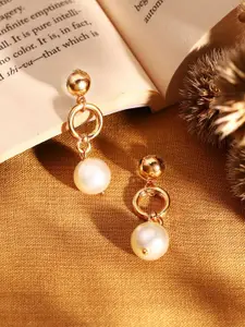 Priyaasi Gold Plated Pearls Studded Circular Drop Earrings