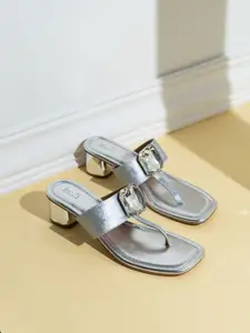 Inc 5 Womens Silver Ethnic Solid Square Toe  Block Heel