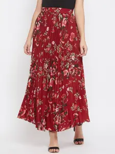 Moda Rapido Women Printed Pleated Flared Maxi Skirt