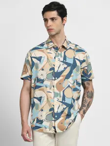 Mufti Men Slim Fit Abstract Printed Spread Collar Casual Shirt