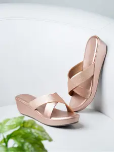 Inc 5 Women Rose Gold Synthetic Party Wedge Sandals