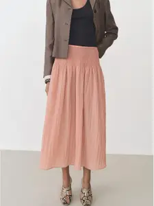 MANGO High-Rise Smocked Midi Flared Skirt with Gathers