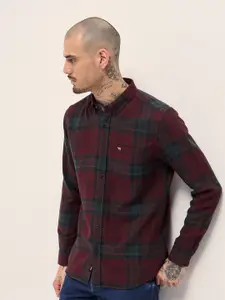 THE BEAR HOUSE Men Tartan Checked Button-Down Collar Cotton Casual Shirt