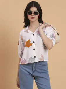 DressBerry Women Classic Boxy Fit Conversational Printed Cuban Collar Casual Shirt