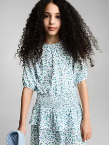 Mango Kids Girls Floral Print Puff Sleeve A-Line Dress