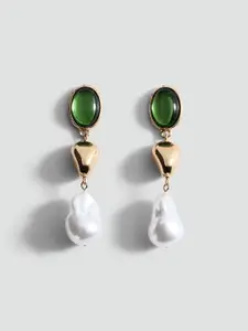 MANGO Beads & Stone Studed Drop Earrings