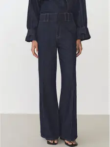 MANGO Women High-Rise Pure Cotton Wide Leg Jeans