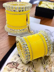 BeautyTrends Set Of 64 Gold-Plated Kundan-Studded Latkan Chudas Bangles