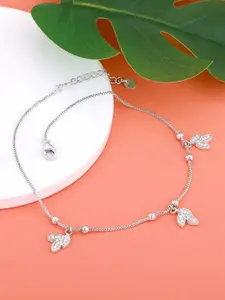 GIVA 925 Sterling Silver Rhodium-Plated Triple Leaf Charm Anklet
