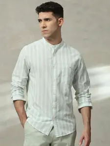 Mufti Men Vertical Striped Mandarin Collar Casual Shirt