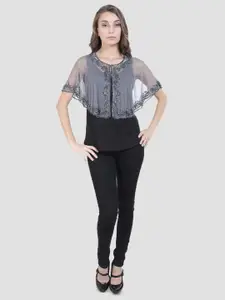 HAUTEMODA Embellished Net Shrug