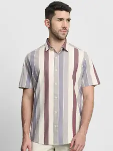 Mufti Men Slim Fit Vertical Striped Spread Collar Cotton Casual Shirt