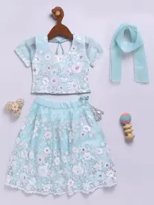 JBN Creation Girls Embroidered Sequinned Organza Lehenga With Blouse And Dupatta