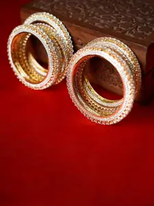 FASHION EMPIRE Set Of 12 Cubic Zirconia & American Diamond Studded Bangles