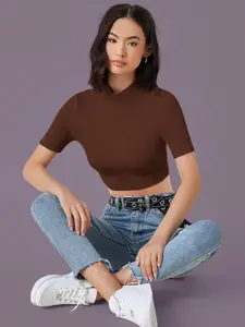 Dream Beauty Fashion Dream Beauty Women Solid Ribbed Fitted Crop Top top-58-bullet-coffee