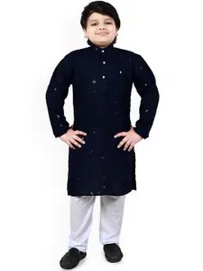BAESD Boys Embroidered Sequinned Band Collar Straight Kurta With Pyjamas