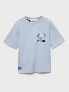 Mango Kids Boys Graphic Print Drop-Shoulder Sleeves Pure Cotton T-shirt