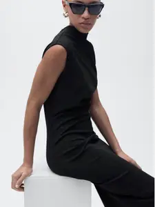 MANGO Asymmetric Neck Draped Sheath Midi Dress