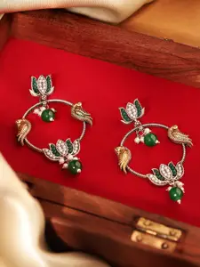 Priyaasi Silver Plated Artificial Stones and Beads Studded Oxidised Peacock Drop Earrings