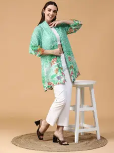 Tiara Floral Printed Cotton Lapel Shrug