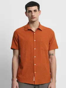 Mufti Men Textured Spread Collar Cotton Casual Shirt