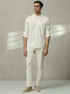 Mufti Men Vertical Striped Mandarin Collar Casual Shirt