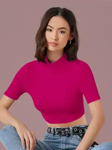 Dream Beauty Fashion Solid Round Neck Short Sleeves Crop Top