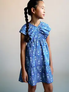 Mango Kids Girls Print Puff Sleeve A-Line Dress