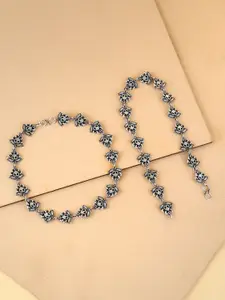 Sangria Silver-Plated Artificial Stones Studded Anklet